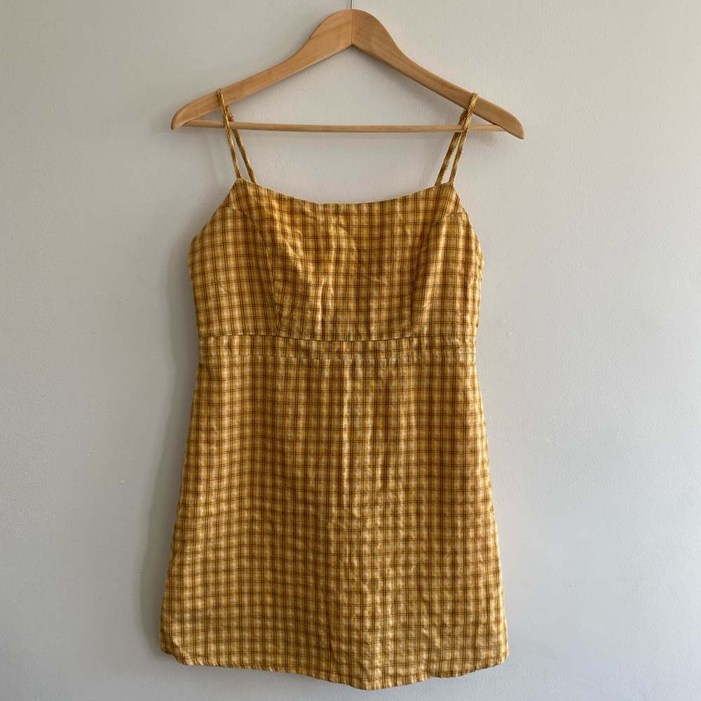 Urban Outfitters | Yellow Emma Plaid Mini Dress | Size 4